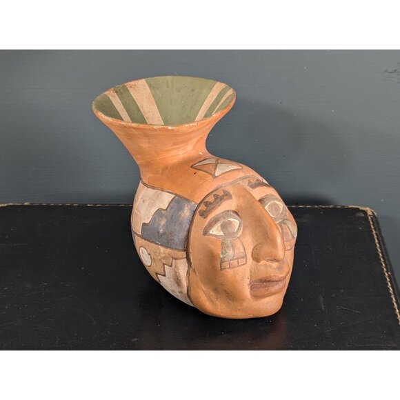Oscar Mendoza JuJuy Pottery head Vase, Handmade Realistic Face Effigy Vessel - Picture 9 of 16